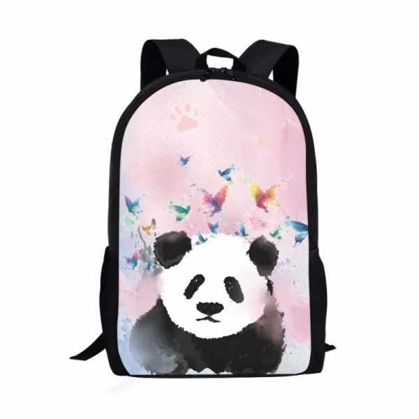 Taschen Cartoon Aquarell Panda Schmetterlinge Schultasche für Teenager -Schüler 16in Rucksack Kid School Taschen Jungen Mädchen Kinder Buchbeutel