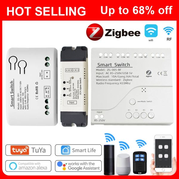 Управление Zigbee Smart Switch Relay Module Home Automation 1/2/4CH 5V 12V 732V 220V приложение Удатное управление, совместимое с Alexa Google Home