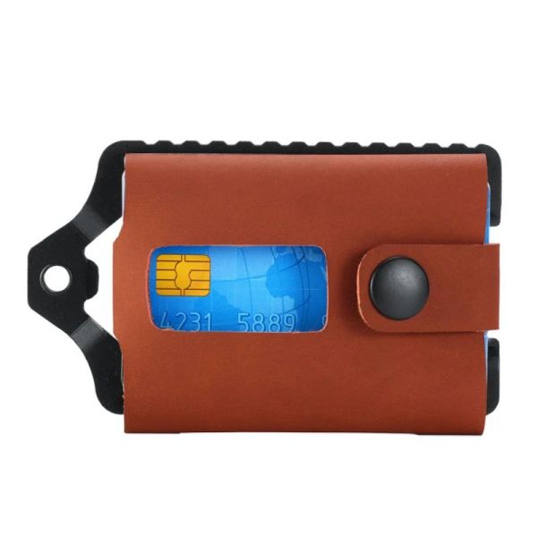 Holder Men Multifunction PU Leather Slim Wallet ID Bank Case Case Women Alluminio Portafogli Porta di credito Porta della carta Outdoor Apri