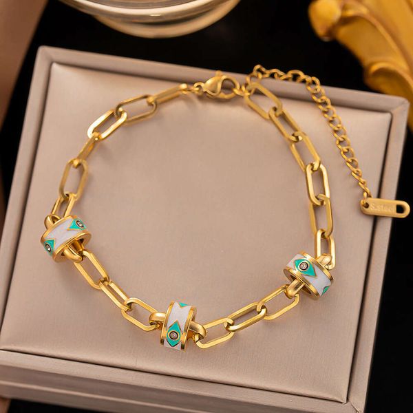 2023 neue einfache trendige 4 Designs goldplattiert Edelstahl Emaille Blue Devil Eye Bracelets für Frauen