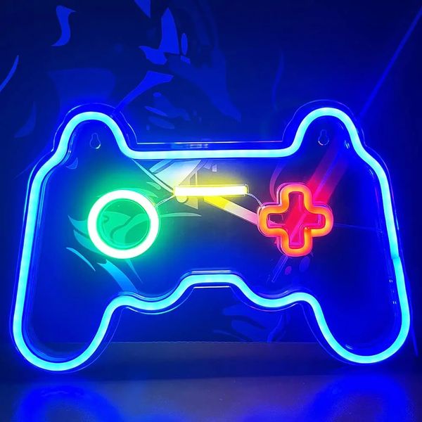 Gamepad Neon Sign para Gamer Room Wall Home Decoration personalizado quadro de acrílico azul LED Night Light PlayStation Lâmpada Presentes Cool 240410