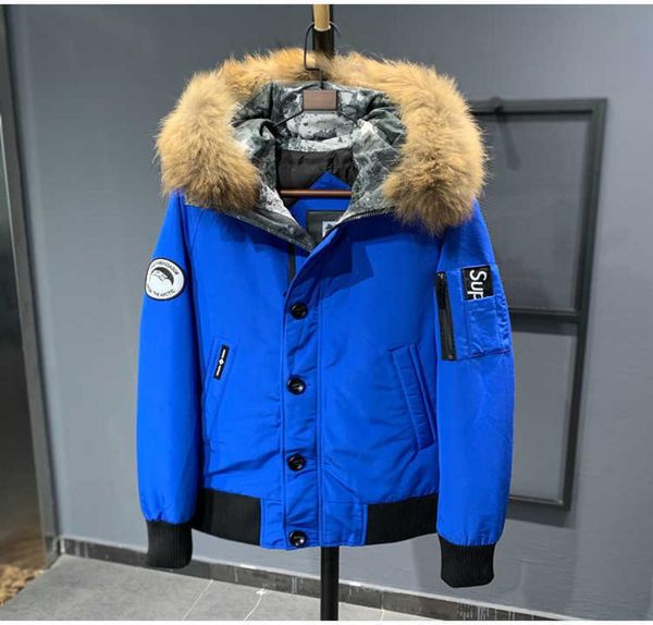 2021 Kış Men039s Ördek Aşağı Ceketli Gerçek Doğal Kürk yakalı kapüşonlu Sıcak Parkas Erkek Mavisi Artı Boyut XXXXL 4XL7280556