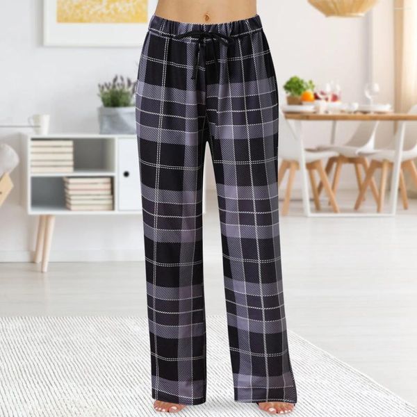 Calça feminina Pijamas casuais de renda podem ser usadas na primavera xadra