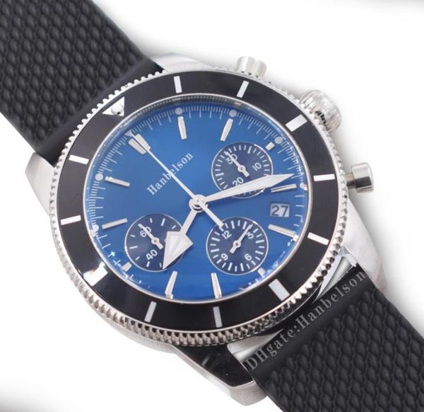 Japão Miyota Cronógrafo Quartz Movimento Masculino Relógio luminoso Blue Face Unidirecional Rotativo Recelo 44mm Watch2720573