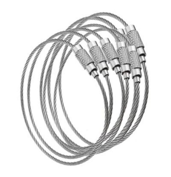 100pcs EDC Wire Tecla externa Tecla de aço inoxidável Chavenizante de chaveiro de chaveiro Gadget Gadget Circle Cable Tag Tag parafuso Bagagem de acampamento 9822564