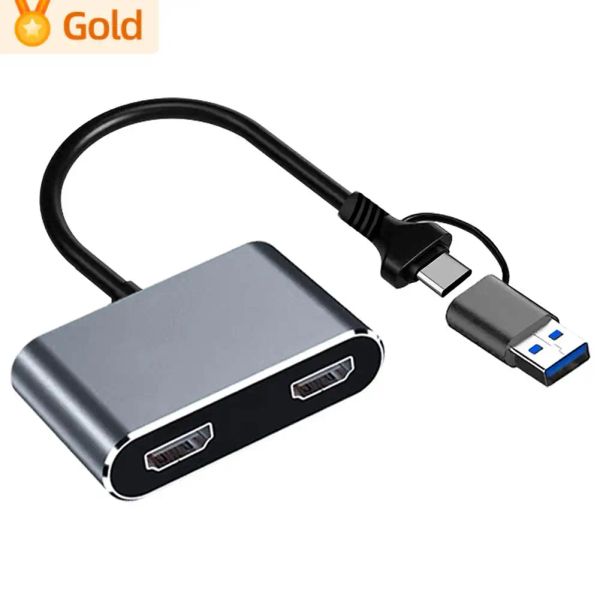 Hubs USB 3.0 Typec a Dual HD Display Porta HD Hub 1080p 60Hz HDMicompatibile Adattatore di visualizzazione a doppio monitor per tablet di telefono desktop