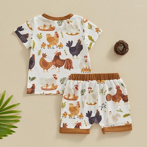 Set di abbigliamento per bambini piccoli abiti da allevamento di animali da allevamento occidentale animali da trattore pantalone corto outfit estivo country roba