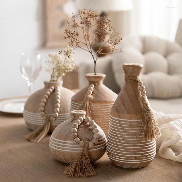 Vasen Japaner Retro Massivholz Vase Blume Arrangement Ornamente Holzstil Dekoration Wohnzimmer Esstisch Trocken