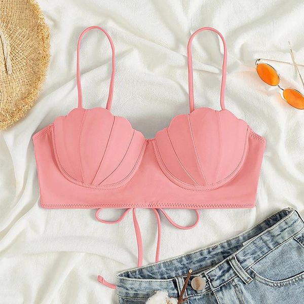 Menas de banho feminina retro sólida tira de tiras de biquíni no mar de biquíni de push underwire push up top luxury primavera no verão praia mujer