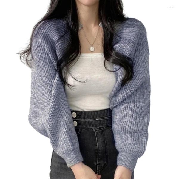 Malhas femininas 2024 Cardigans abertos encolher os ombros de manga comprida Cardigan suéteres de ombros de ombros Boleros