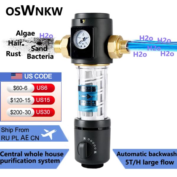 Purifikatoren Oswnkw03 Pre -Filterreiniger Ganzhaus Spin Down Sediment Wasserfilter Zentrales Vorfiltersystem Rückspülung Edelstahl -Stahlnetz