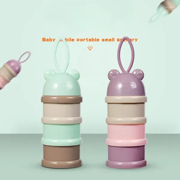 Depolama Şişeleri Renkli Bebek 3 Katmanlı Süt Tozu Kutusu Bireysel Katmanlı Bölmeler Çocuk Taşınabilir Dönen Kutu1pc