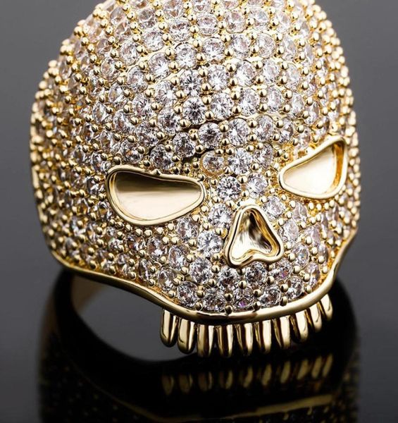 Anel de crânio gelado anel de ouro prateado anel de ouro de alta qualidade anéis de hip hop jóias 1080074