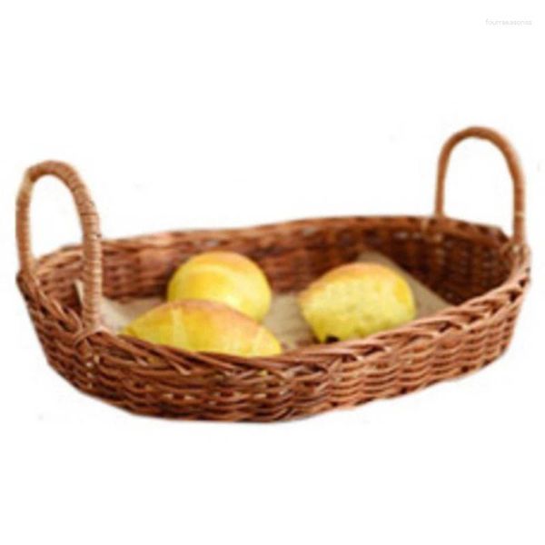 Pratos rattan made cesta de pão doméstico lanche lanche bandeja de frutas armazenamento de cozinha