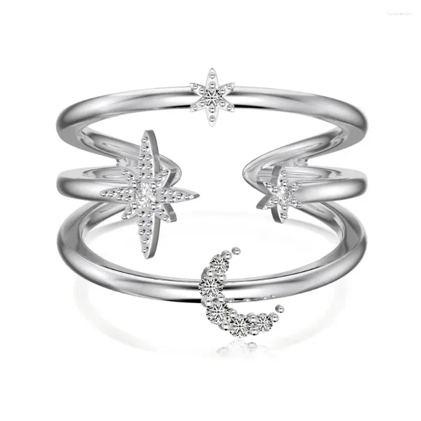 Cluster Rings STL Light Luxury S925 Pure Silver Open Ring Женское звездное лунное циркон инкрустанный полый слоистый и ношение