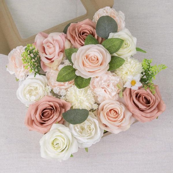 Dekorative Blumen künstliche Blumen Kombination Box Set staubige Rose Pink gemischte DIY Handgefertigte Hochzeitsstrauß Dekorationen