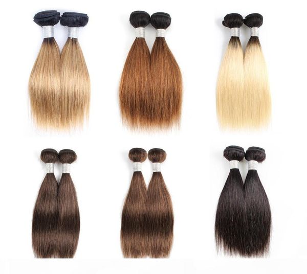 Billige Farbe menschliches Haar Webbündel Ombre Blonde brauner kurzer Bob 1012 Zoll 2 4 Bündel Set malaysisches gerade Haare Remy Haare ext4303806