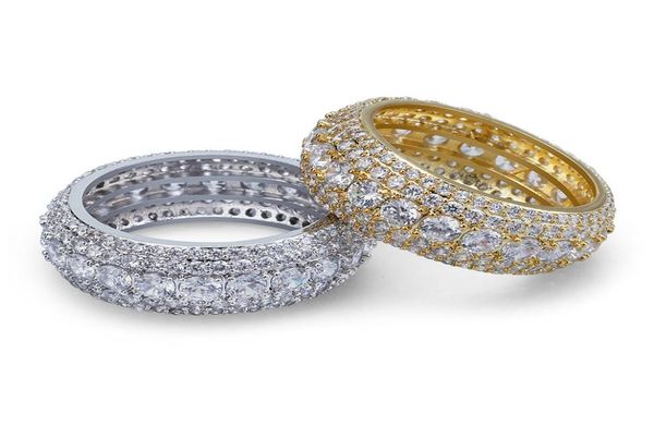 Novo Hip Hop 5 linhas de luxo zircões cúbicos homens anéis moda moda coloras de prata de ouro clássico anéis de dedos tamanhos 7114458269