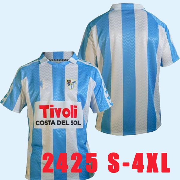 24 25 S-4xl Camiseta Málaga CF Jersey de futebol 120 Aniversario Kit Kit Retro Camisas de futebol Homem Bustinza M. Juande Ramon Febas Alex Gallar Sol Munoz