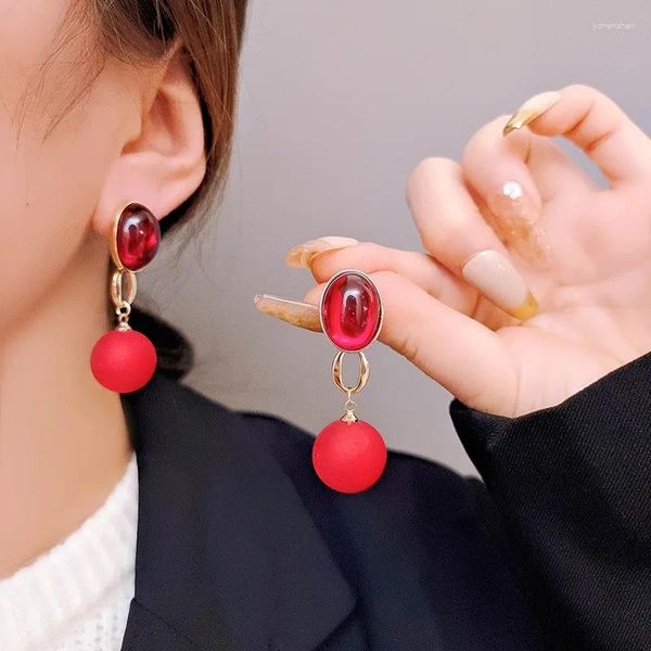 Dangle Ohrringe Ankunft koreanischer Stil Luxuskristall Zirkon Ohrring für Frauen Red Pearl Weihnachtsjahr Schmuck