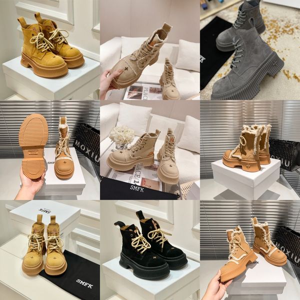 2024 Tasarımcı Boots Popüler Modeli Kadınlar Kısa Boot Boot Luxury Soles Kadın Partisi Kalın Boyut 35-40 Yürüyüş Çöl Smfk Gai Siyah