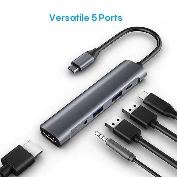 Hubs USB C Hub Typ C zu HDMI 4K PD 60W USB3.0 USB2.0 3,5 mm Jack Audio -Adapter für iPad Pro 2021 MacBook Air Pro M1 M2 USB C Splitter