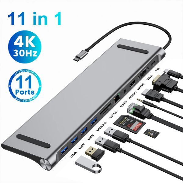 Hubs USB C HUB Tip C adaptörü Multi USBC 3.0 Splitter OTG HDMI RJ45 Hub 3 0 Micro SD Kart Okuyucu Dock İstasyonu Macbook Air Pro için