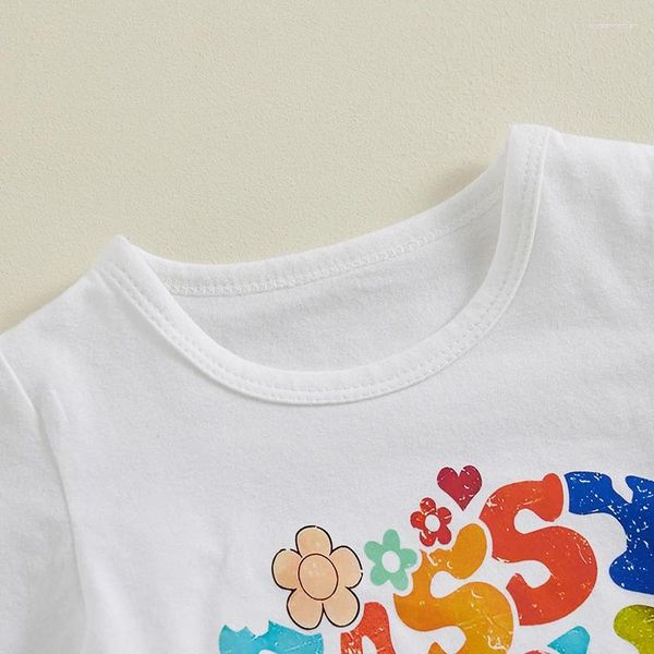 Roupas de roupas para criança, menina menina de verão roupas florais atrevidas de manga curta e camiseta tampa de shorts sólidos 2pcs