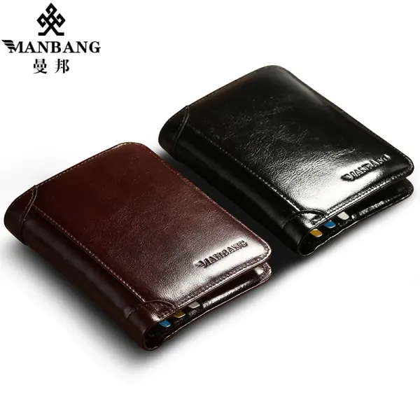 Brieftaschen Manbang Klassische Stil Wallet Wallet Echte Leder Männer Brieftaschen Kurzmännliche Geldbörse Kartenhalter Brieftet Männer Mode hohe Qualität