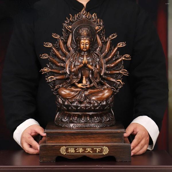 Dekorative Figuren Avalokitesvara bodhisattva Ornamente anziehen Reichtum Tausend Handte Buddha Statue Handwerkskunst Home Dekoration