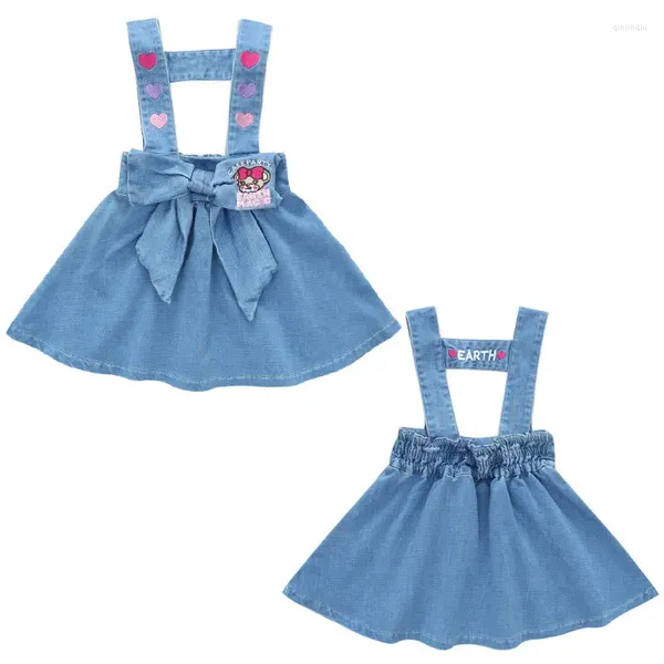 Vestidos meninas garotas japonesas vestidos mágica urso de amor letra bordado bordado tira de jeans de jeans de crianças roupas de macacão de macacões Saias vestido