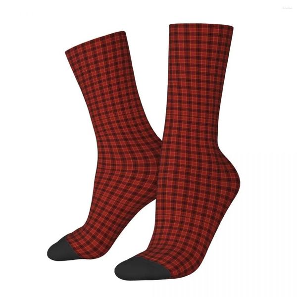 Herrensocken Retro Plaid rote Weihnachtssport -Polyester -Crew für Unisex atmungsaktiv