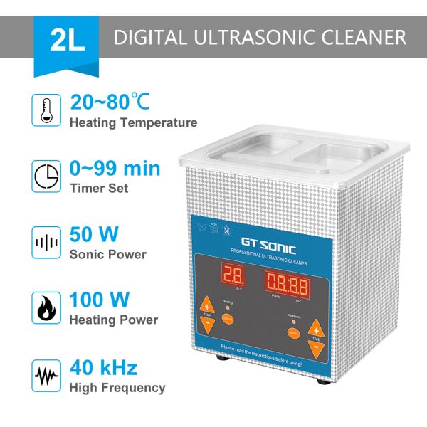 Уборщики GT Sonic 2L Ultrasonic Banath Digital Timer Cleaner для золотых украшений стаканы.