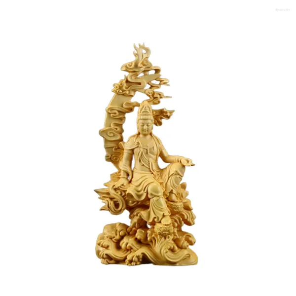 Figuras decorativas Presentes Kwan-yin escultura chinesa decoração de casa escultura guanyin ornament office boxwood buddha estátua artesanato figura