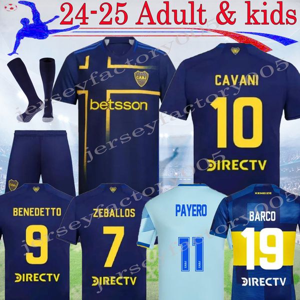 24 25 CA BOCA Juniors Maradona Tevez Jersey Cavani Home Men Kit Alexis de Rossi 2024 Jogadores Carlitos Terceiro Camiseta Futbol Crianças de Futebol