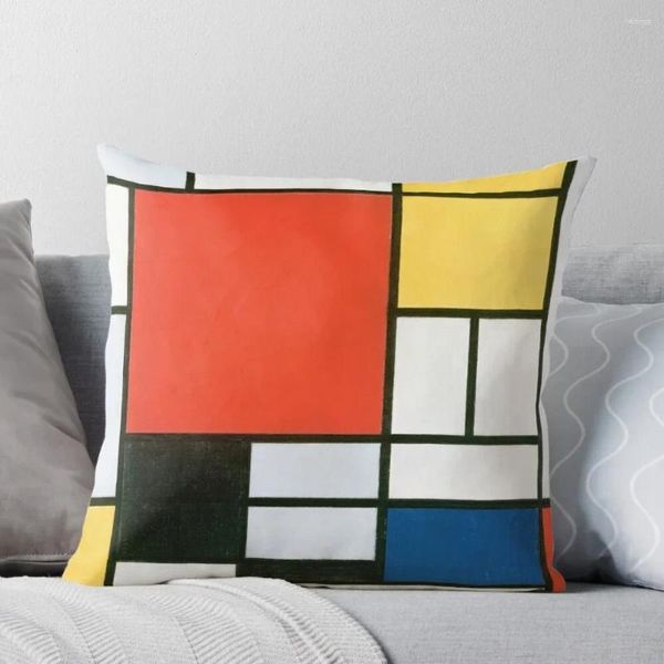 Travesseiro Piet Mondrian Composition em travesseiros azul amarelo vermelho e preto travesseiros de cama