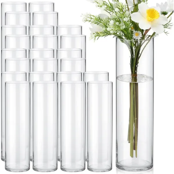 Vasos vaso 24 pacote cilindro de vidro de altura para a peça central cenário flutuante portador de vela transparente decorações em massa 4 x 14in