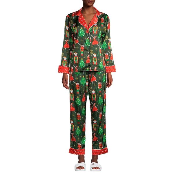 Pijama de noz -racha para mulheres estéticas de roupas de Natal com calças longas de Natal com calças Conjunto de roupas de dormir de calça 240407