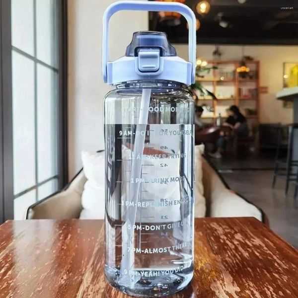 Бутылки с водой 2L Портативная бутылка с большую способность соломенная пластиковая чашка для питья бутылка маркер для открытого спортивного фитнеса для питья инструмент