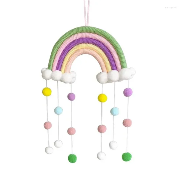 Estatuetas decorativas na nuvem nórdica Rainbow Wall Holding Rain Trop Decoration for Kid Girls Bedroom Pingente Baby Bed Brinqued