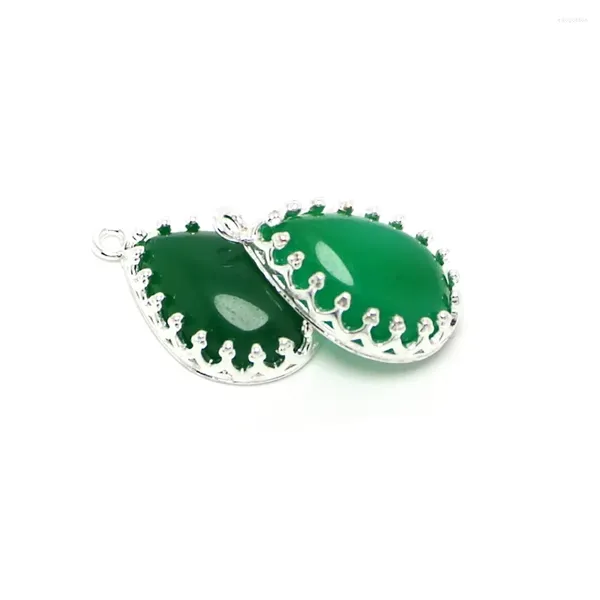 Charms 2pcs cor prata brilhante pingente verde jade lasca de lágrima cabochon embutido Brinco de colar vintage banhado Brinco de colar