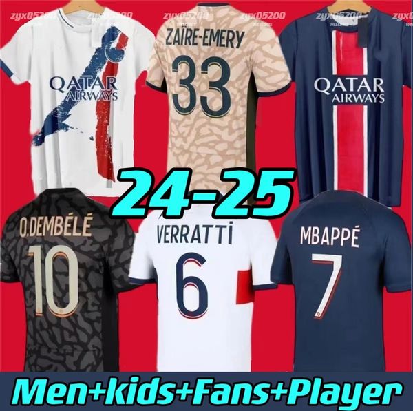 24 25 Maillot Mbappe Soccer Jerseys Men Men Kids Kits 23 24 Версия игрока Тренировка до матча 2024 Maglia Paris Home Away Football Frush Hakimi Fabian Vitinha O Dembele