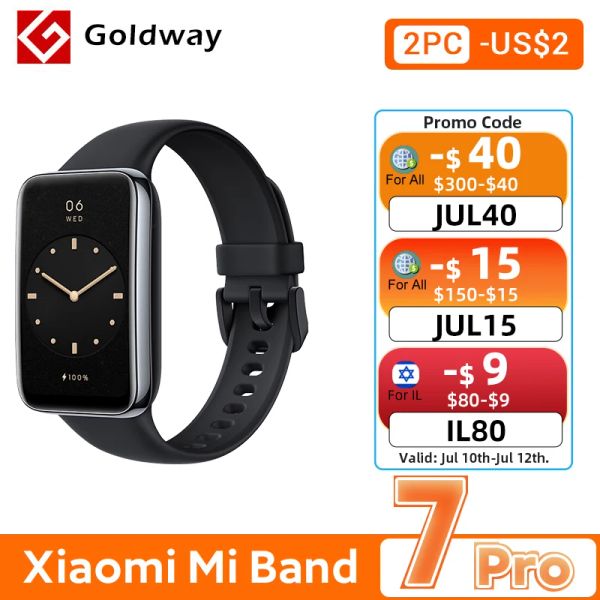 Mikrofonlar Xiaomi Mi Band 7 Pro Akıllı Bilezik 6 Renkli AMOLED EKRAN GPS MIBAND 7 Pro Blood Oxyjen Fiess Traker Su Geçirmez Akıllı Bant