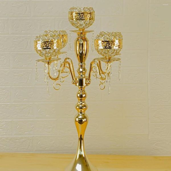 Decoração de festa 60cm a 110cm) Luxo Crystal Clear Veller Titular Silver Placated Handicrafts 5 Arm Metal Candelabra para casa