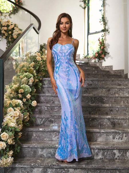 Parti Elbiseleri Angel-Fashions Kadın Spagetti Strap Sparkly Pullu Denizkızı Resmi Gece Elbisesi Zarif Düğün Nedime Konuk Elbise