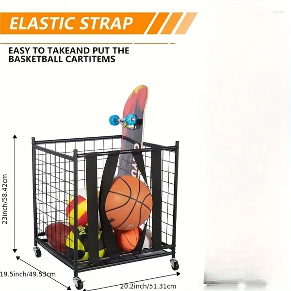 Placas 1pc Ball Storage Rolling Cart Garage Organizer Sports Rack Basket com elástico banda vari