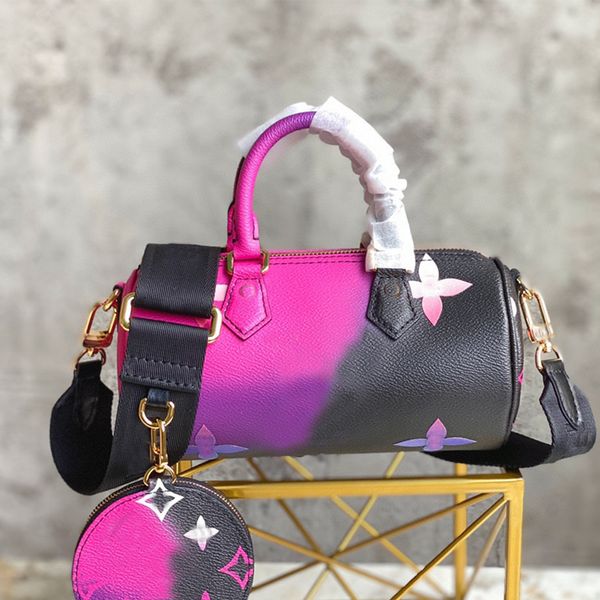 20 cm Krawattenfarbstoff Design Umhängetasche für Frauen kleine Duffle -Tasche Luxushandtasche mit Kreismünze Schwarz mit rosa Kissenbeutel Kreuzkörperbreite Gurtspiegelqualität