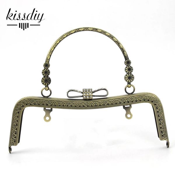 Kissdiy 3pcs/lot 20 cm Diamant Kntbow Metall Geldbörse Rahmen Vintage Griff Antike Bronzegeprägte Kiss Kuss Verschluss DIY -Beutelzubehör 240419