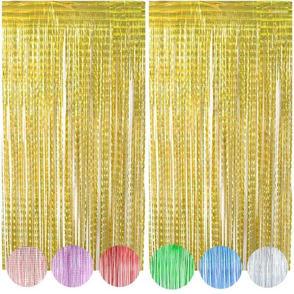 Party -Dekoration 2Pack 2x1m Gold Metallic Tinsel Folie Randvorhang PO Stand Hintergrund Geburtstag Hochzeit Graduierungsdekorationen Lieferungen