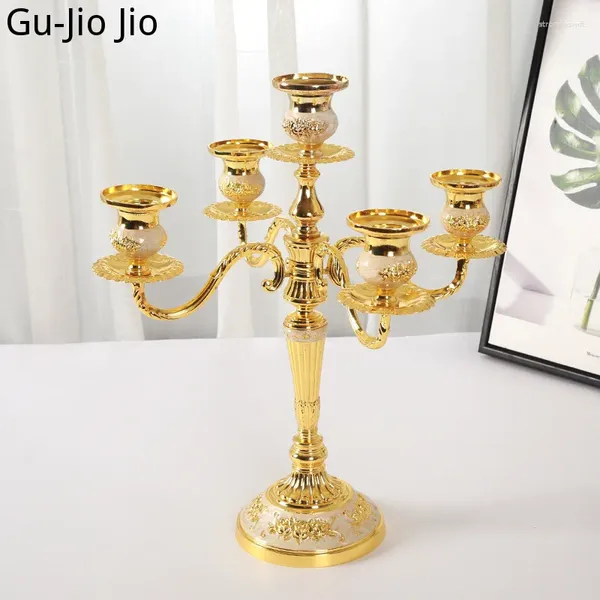 Titulares de vela Retro European Holder 3/5 Eletroplicar de cabeça Luxo Luxo Material de metal de Natal Candlero Home Decor